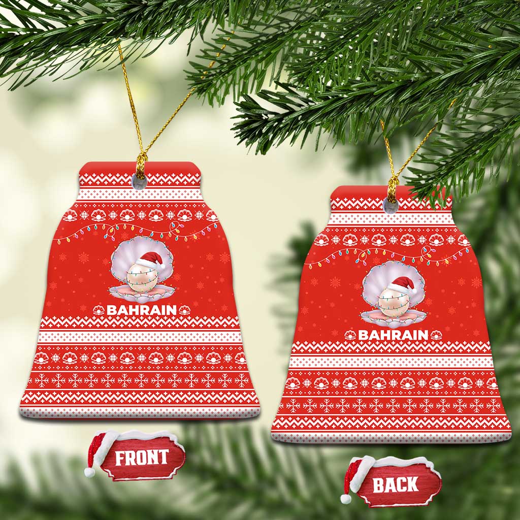Bahrain Christmas Ceramic Ornament with Pearl Shell Design Red Snowflake Pattern and Holiday Lights - Wonder Print Shop
