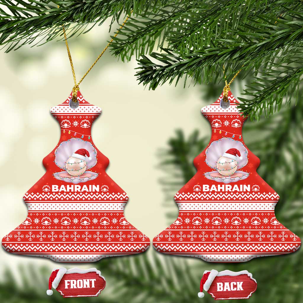 Bahrain Christmas Ceramic Ornament with Pearl Shell Design Red Snowflake Pattern and Holiday Lights - Wonder Print Shop