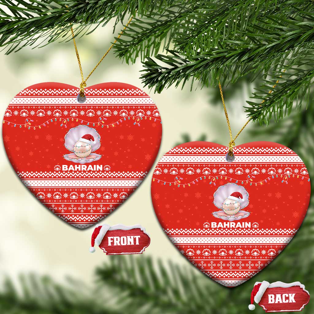 Bahrain Christmas Ceramic Ornament with Pearl Shell Design Red Snowflake Pattern and Holiday Lights - Wonder Print Shop