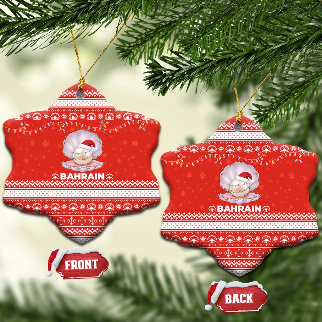 Bahrain Christmas Ceramic Ornament with Pearl Shell Design Red Snowflake Pattern and Holiday Lights - Wonder Print Shop