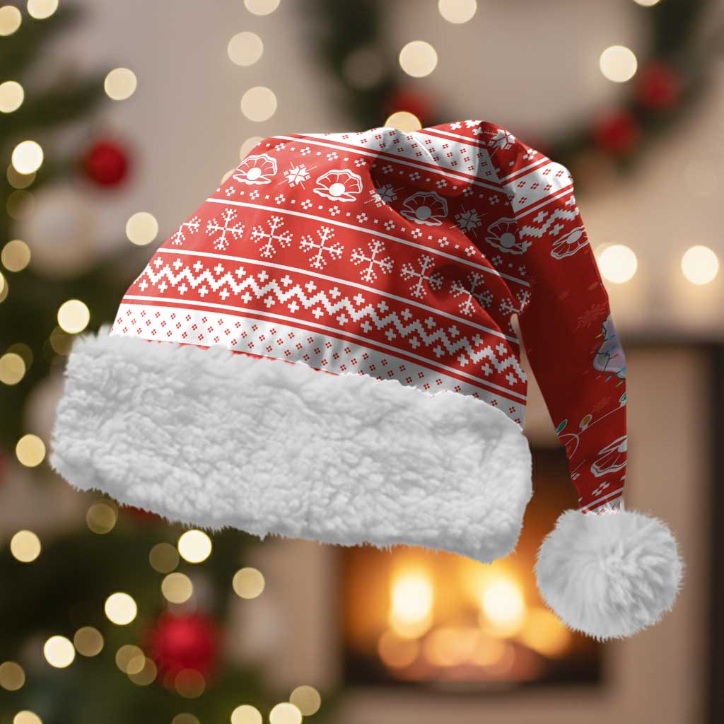 Bahrain Christmas Santa Hat with Pearl Shell Design Red Snowflake Pattern and Holiday Lights - Wonder Print Shop