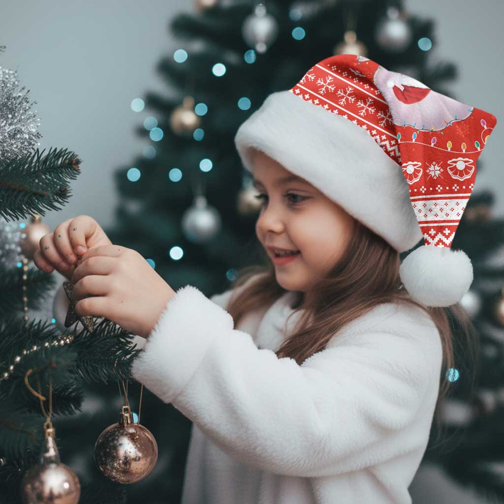 Bahrain Christmas Santa Hat with Pearl Shell Design Red Snowflake Pattern and Holiday Lights - Wonder Print Shop