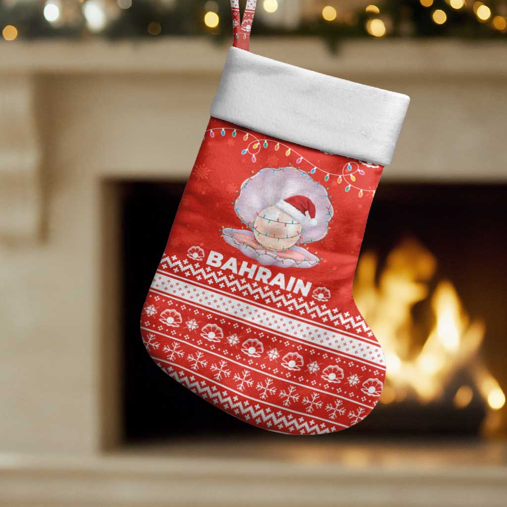 Bahrain Christmas Stocking with Pearl Shell Design Red Snowflake Pattern and Holiday Lights - Wonder Print Shop