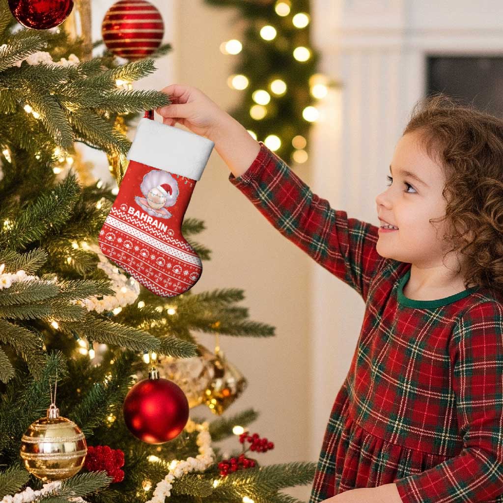 Bahrain Christmas Stocking with Pearl Shell Design Red Snowflake Pattern and Holiday Lights - Wonder Print Shop