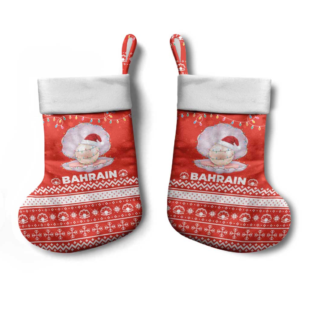 Bahrain Christmas Stocking with Pearl Shell Design Red Snowflake Pattern and Holiday Lights - Wonder Print Shop
