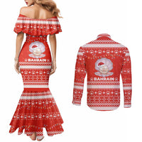 Bahrain Christmas Couples Matching Mermaid Dress and Long Sleeve Button Shirt with Pearl Shell Design Red Snowflake Pattern and Holiday Lights - Wonder Print Shop