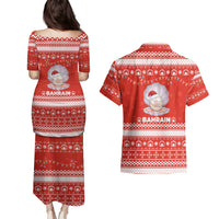 Bahrain Christmas Couples Matching Puletasi and Hawaiian Shirt with Pearl Shell Design Red Snowflake Pattern and Holiday Lights - Wonder Print Shop