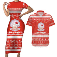 Bahrain Christmas Couples Matching Short Sleeve Bodycon Dress and Hawaiian Shirt with Pearl Shell Design Red Snowflake Pattern and Holiday Lights - Wonder Print Shop