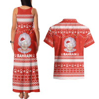 Bahrain Christmas Couples Matching Tank Maxi Dress and Hawaiian Shirt with Pearl Shell Design Red Snowflake Pattern and Holiday Lights - Wonder Print Shop
