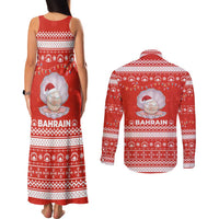 Bahrain Christmas Couples Matching Tank Maxi Dress and Long Sleeve Button Shirt with Pearl Shell Design Red Snowflake Pattern and Holiday Lights - Wonder Print Shop