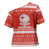 Bahrain Christmas Cross Shoulder Shirt with Pearl Shell Design Red Snowflake Pattern and Holiday Lights - Wonder Print Shop