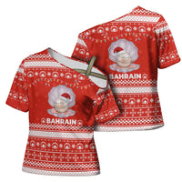 Bahrain Christmas Cross Shoulder Shirt with Pearl Shell Design Red Snowflake Pattern and Holiday Lights - Wonder Print Shop
