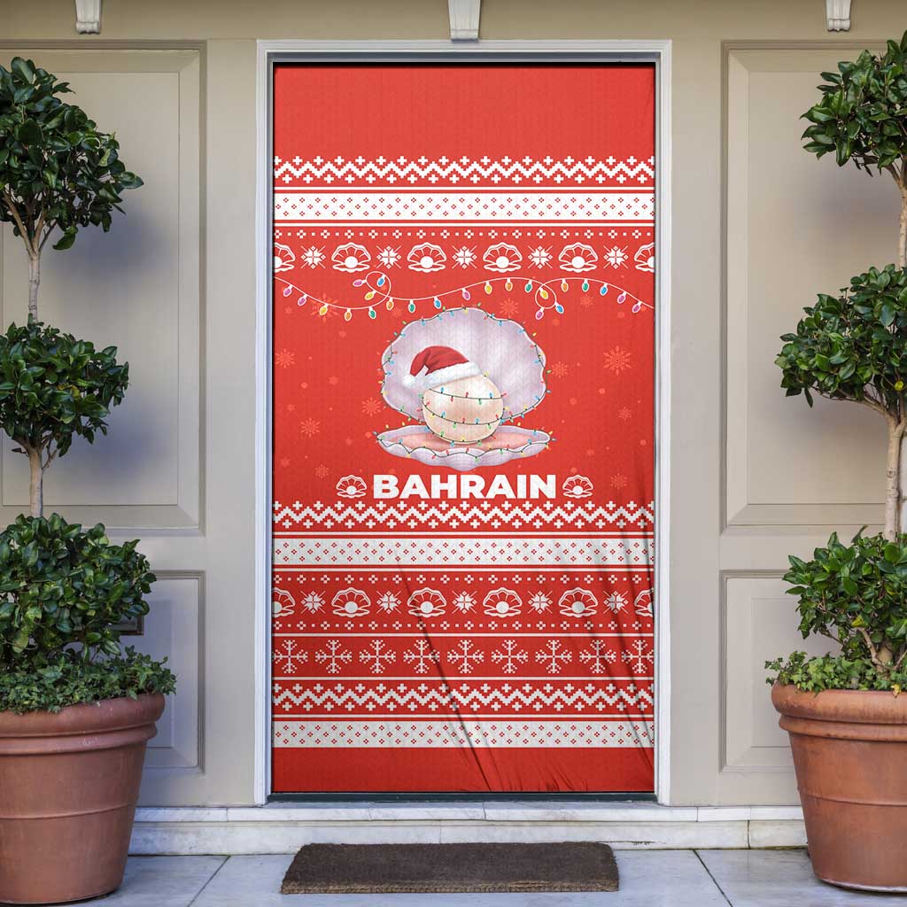 Bahrain Christmas Door Cover with Pearl Shell Design Red Snowflake Pattern and Holiday Lights - Wonder Print Shop