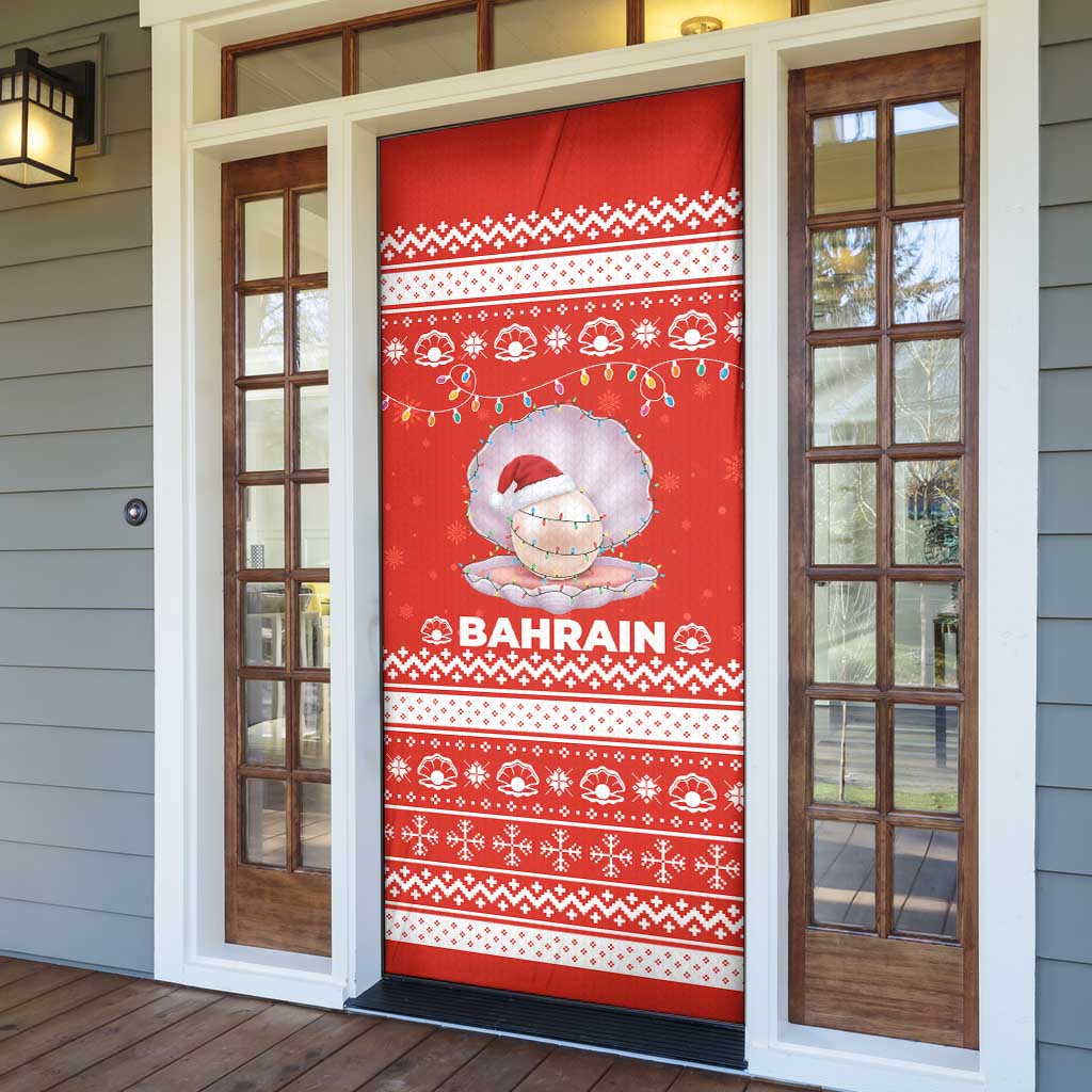 Bahrain Christmas Door Cover with Pearl Shell Design Red Snowflake Pattern and Holiday Lights - Wonder Print Shop