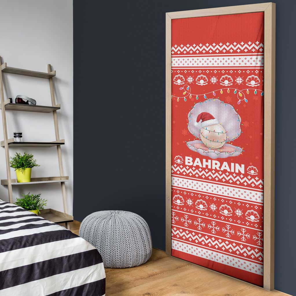 Bahrain Christmas Door Cover with Pearl Shell Design Red Snowflake Pattern and Holiday Lights - Wonder Print Shop