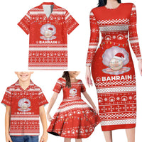 Bahrain Christmas Family Matching Long Sleeve Bodycon Dress and Hawaiian Shirt with Pearl Shell Design Red Snowflake Pattern and Holiday Lights - Wonder Print Shop