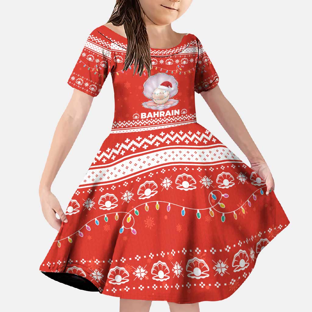 Bahrain Christmas Family Matching Mermaid Dress and Hawaiian Shirt with Pearl Shell Design Red Snowflake Pattern and Holiday Lights - Wonder Print Shop