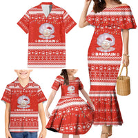 Bahrain Christmas Family Matching Mermaid Dress and Hawaiian Shirt with Pearl Shell Design Red Snowflake Pattern and Holiday Lights - Wonder Print Shop