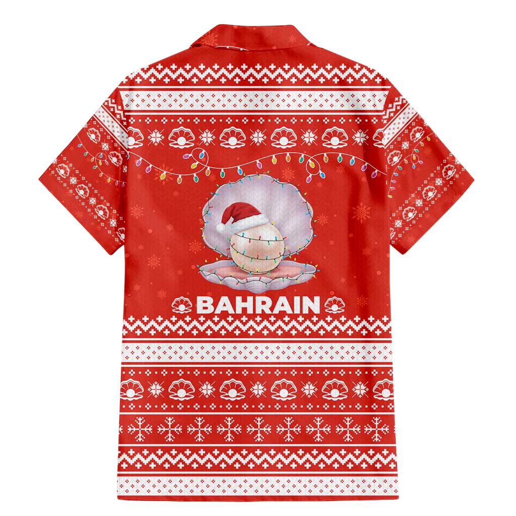 Bahrain Christmas Family Matching Mermaid Dress and Hawaiian Shirt with Pearl Shell Design Red Snowflake Pattern and Holiday Lights - Wonder Print Shop