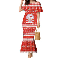Bahrain Christmas Family Matching Mermaid Dress and Hawaiian Shirt with Pearl Shell Design Red Snowflake Pattern and Holiday Lights - Wonder Print Shop