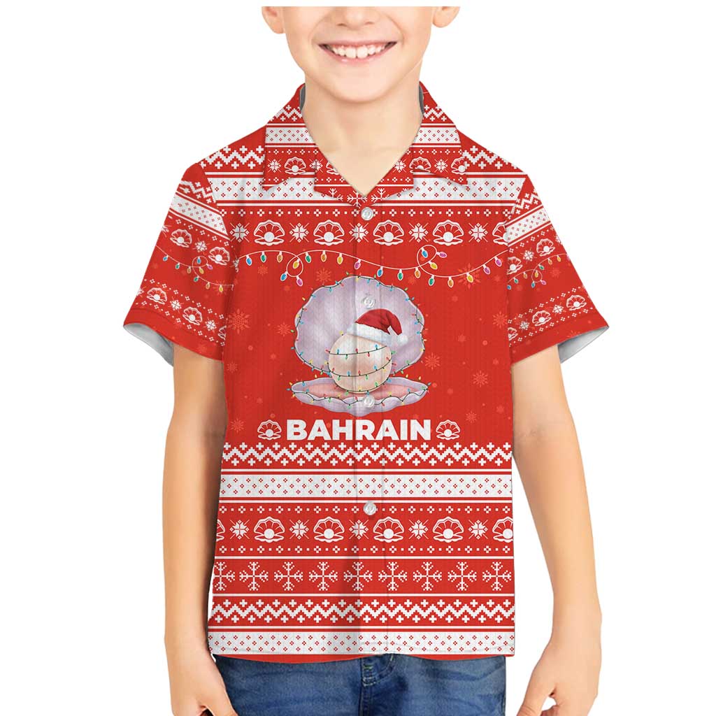 Bahrain Christmas Family Matching Mermaid Dress and Hawaiian Shirt with Pearl Shell Design Red Snowflake Pattern and Holiday Lights - Wonder Print Shop