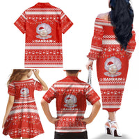 Bahrain Christmas Family Matching Off The Shoulder Long Sleeve Dress and Hawaiian Shirt with Pearl Shell Design Red Snowflake Pattern and Holiday Lights - Wonder Print Shop