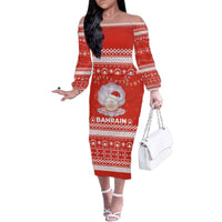 Bahrain Christmas Family Matching Off The Shoulder Long Sleeve Dress and Hawaiian Shirt with Pearl Shell Design Red Snowflake Pattern and Holiday Lights - Wonder Print Shop