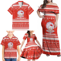 Bahrain Christmas Family Matching Off Shoulder Maxi Dress and Hawaiian Shirt with Pearl Shell Design Red Snowflake Pattern and Holiday Lights - Wonder Print Shop