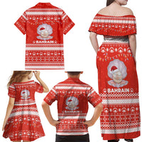 Bahrain Christmas Family Matching Off Shoulder Maxi Dress and Hawaiian Shirt with Pearl Shell Design Red Snowflake Pattern and Holiday Lights - Wonder Print Shop