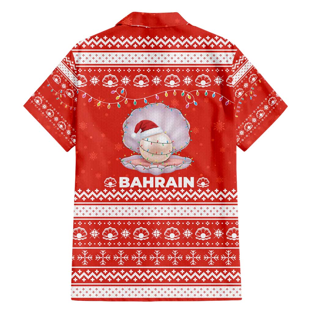 Bahrain Christmas Family Matching Off Shoulder Short Dress and Hawaiian Shirt with Pearl Shell Design Red Snowflake Pattern and Holiday Lights - Wonder Print Shop
