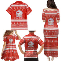 Bahrain Christmas Family Matching Puletasi and Hawaiian Shirt with Pearl Shell Design Red Snowflake Pattern and Holiday Lights - Wonder Print Shop