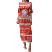 Bahrain Christmas Family Matching Puletasi and Hawaiian Shirt with Pearl Shell Design Red Snowflake Pattern and Holiday Lights - Wonder Print Shop