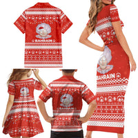 Bahrain Christmas Family Matching Short Sleeve Bodycon Dress and Hawaiian Shirt with Pearl Shell Design Red Snowflake Pattern and Holiday Lights - Wonder Print Shop