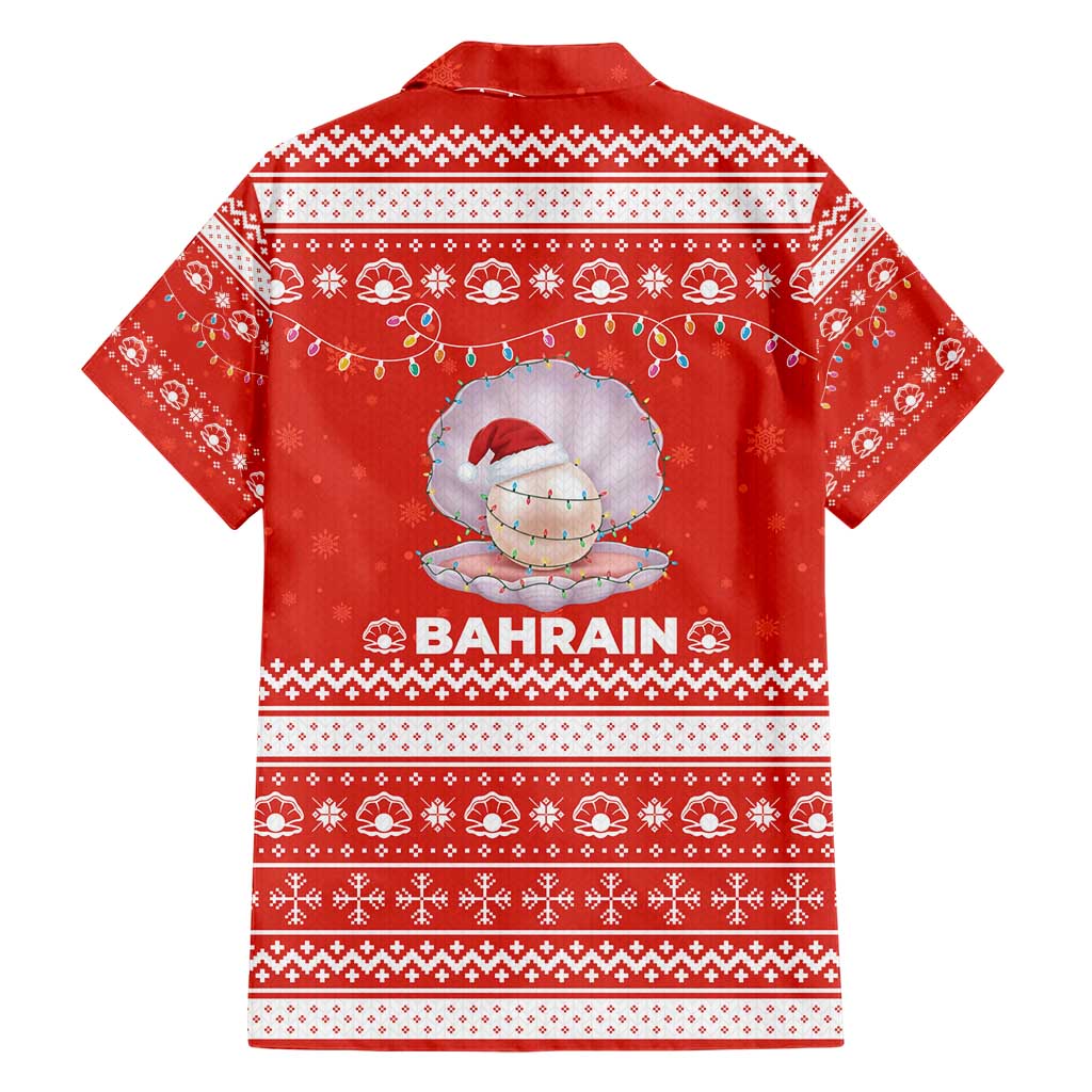 Bahrain Christmas Family Matching Short Sleeve Bodycon Dress and Hawaiian Shirt with Pearl Shell Design Red Snowflake Pattern and Holiday Lights - Wonder Print Shop