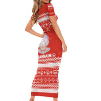 Bahrain Christmas Family Matching Short Sleeve Bodycon Dress and Hawaiian Shirt with Pearl Shell Design Red Snowflake Pattern and Holiday Lights - Wonder Print Shop