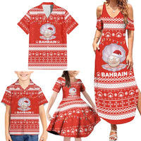Bahrain Christmas Family Matching Summer Maxi Dress and Hawaiian Shirt with Pearl Shell Design Red Snowflake Pattern and Holiday Lights - Wonder Print Shop