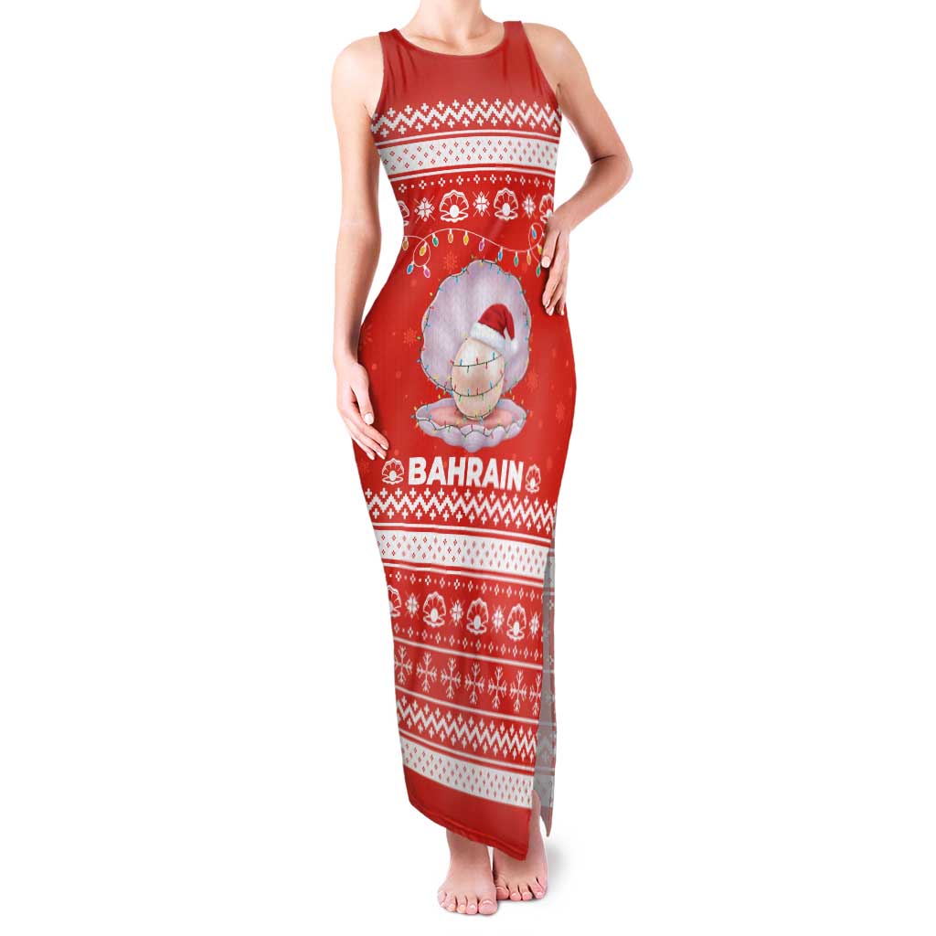 Bahrain Christmas Family Matching Tank Maxi Dress and Hawaiian Shirt with Pearl Shell Design Red Snowflake Pattern and Holiday Lights - Wonder Print Shop