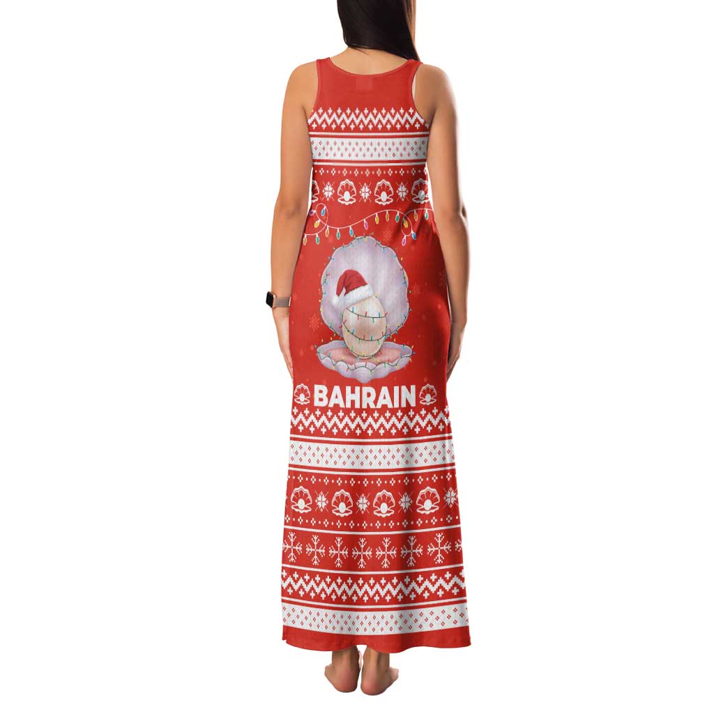 Bahrain Christmas Family Matching Tank Maxi Dress and Hawaiian Shirt with Pearl Shell Design Red Snowflake Pattern and Holiday Lights - Wonder Print Shop