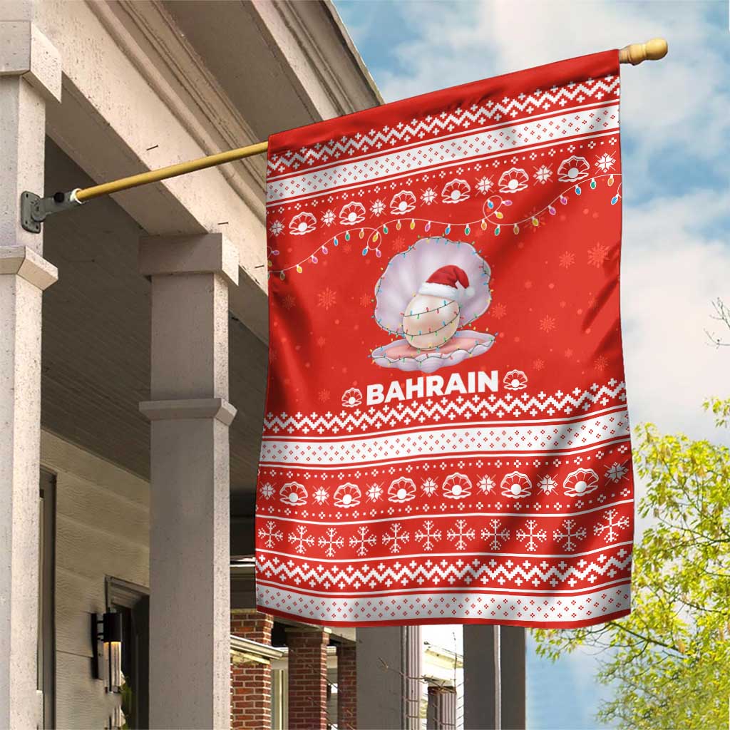 Bahrain Christmas Garden Flag with Pearl Shell Design Red Snowflake Pattern and Holiday Lights - Wonder Print Shop