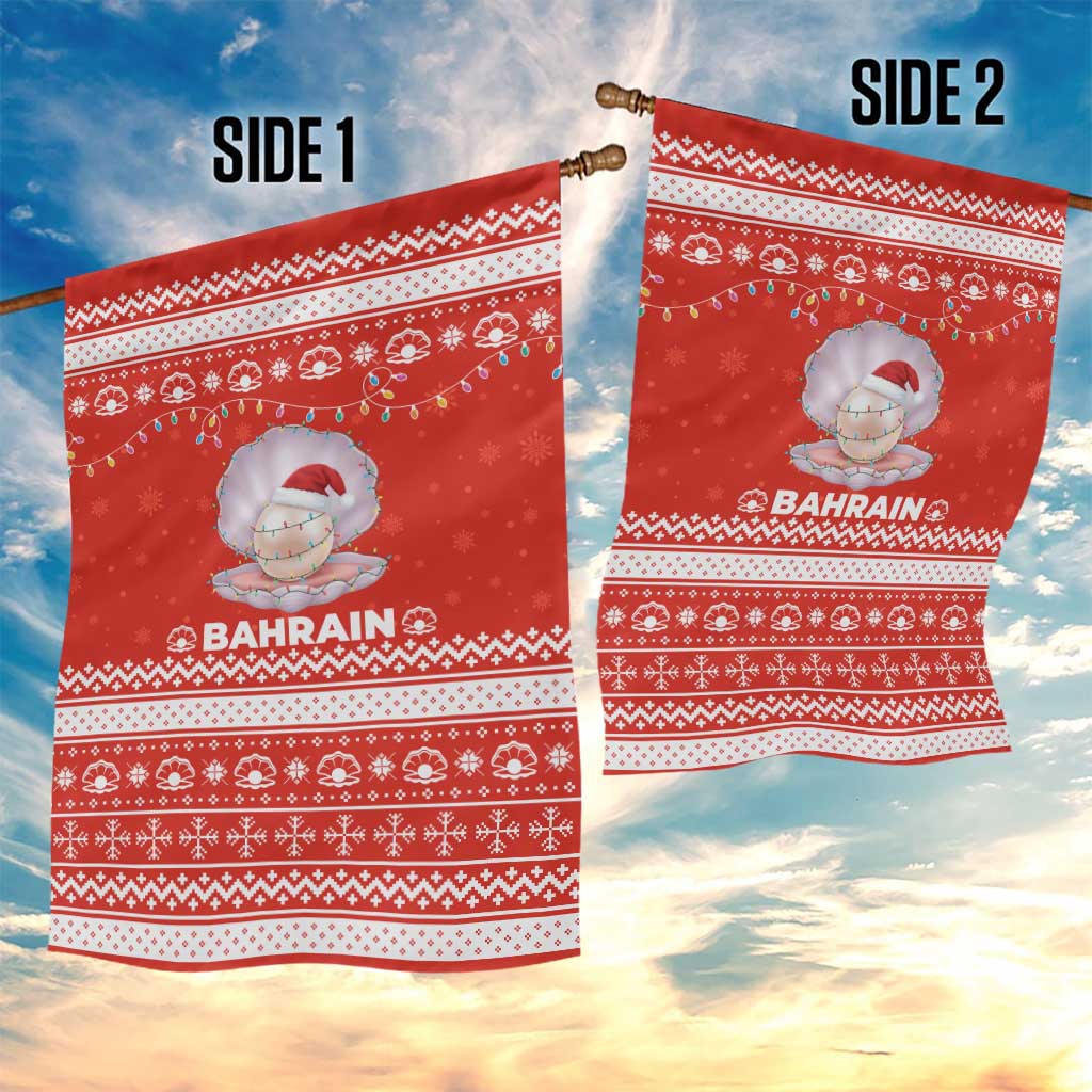 Bahrain Christmas Garden Flag with Pearl Shell Design Red Snowflake Pattern and Holiday Lights - Wonder Print Shop