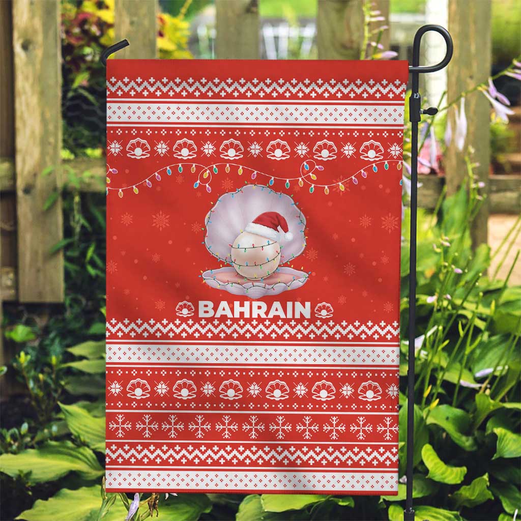 Bahrain Christmas Garden Flag with Pearl Shell Design Red Snowflake Pattern and Holiday Lights - Wonder Print Shop