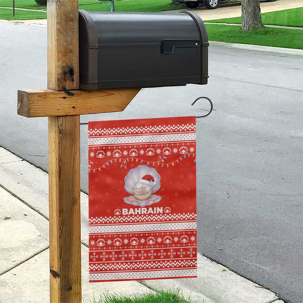 Bahrain Christmas Garden Flag with Pearl Shell Design Red Snowflake Pattern and Holiday Lights - Wonder Print Shop