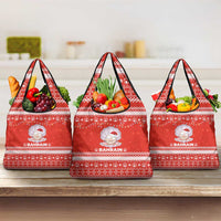 Bahrain Christmas Grocery Bag with Pearl Shell Design Red Snowflake Pattern and Holiday Lights - Wonder Print Shop