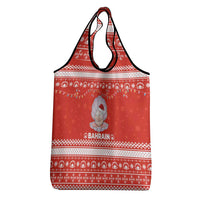 Bahrain Christmas Grocery Bag with Pearl Shell Design Red Snowflake Pattern and Holiday Lights - Wonder Print Shop