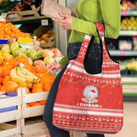 Bahrain Christmas Grocery Bag with Pearl Shell Design Red Snowflake Pattern and Holiday Lights - Wonder Print Shop