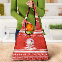 Bahrain Christmas Grocery Bag with Pearl Shell Design Red Snowflake Pattern and Holiday Lights - Wonder Print Shop