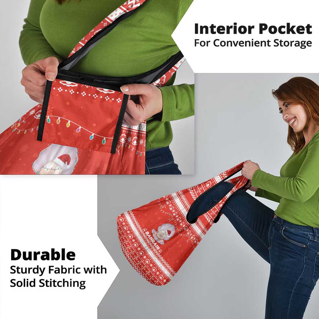 Bahrain Christmas Grocery Bag with Pearl Shell Design Red Snowflake Pattern and Holiday Lights - Wonder Print Shop