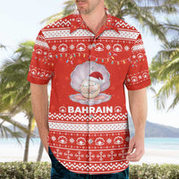 Bahrain Christmas Hawaiian Shirt with Pearl Shell Design Red Snowflake Pattern and Holiday Lights - Wonder Print Shop