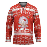 Bahrain Christmas Hockey Jersey with Pearl Shell Design Red Snowflake Pattern and Holiday Lights - Wonder Print Shop