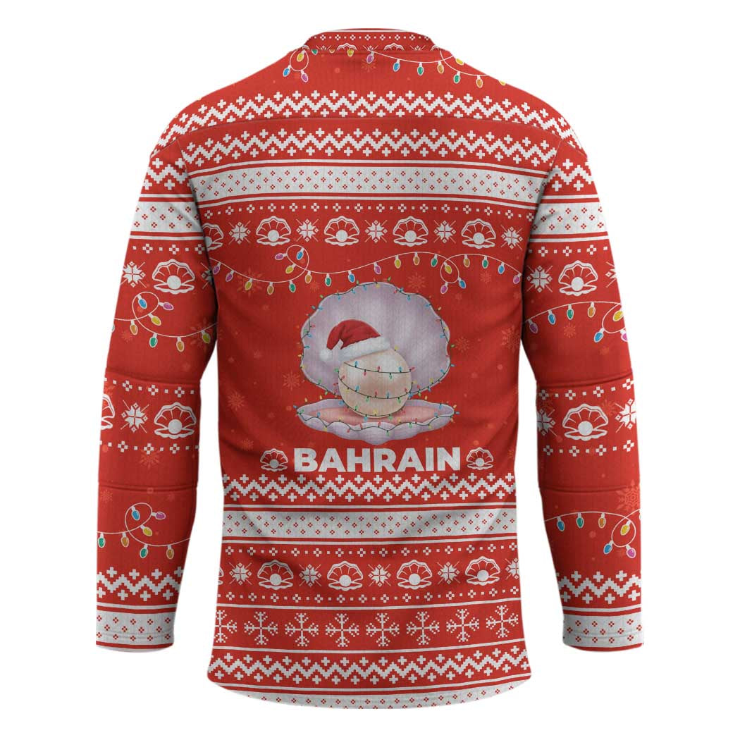 Bahrain Christmas Hockey Jersey with Pearl Shell Design Red Snowflake Pattern and Holiday Lights - Wonder Print Shop